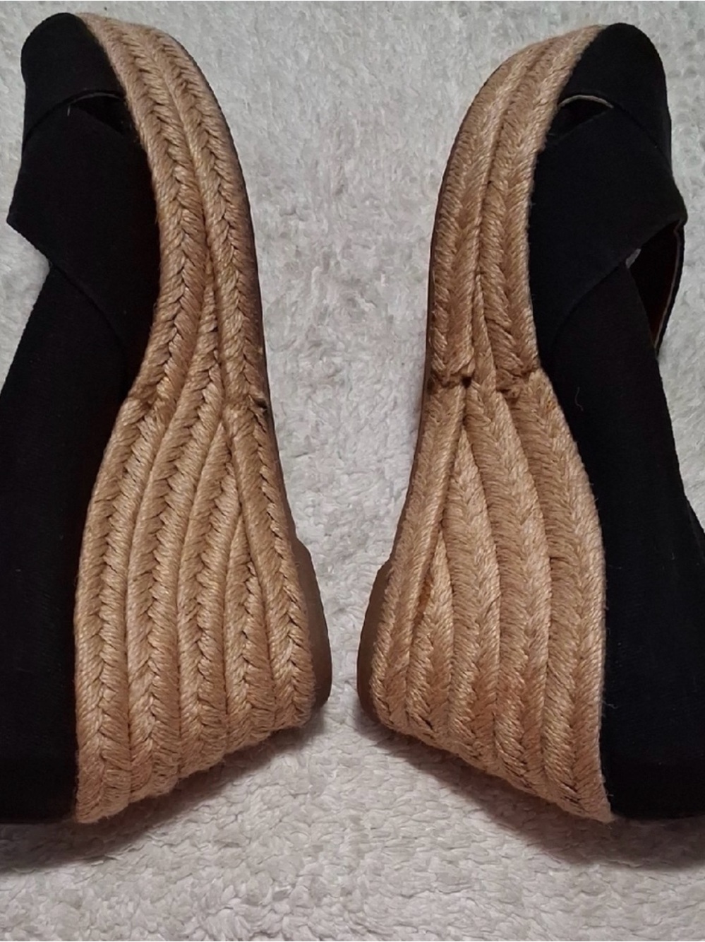 Tory Burch Black Espadrille Peep-Toe Wedges - Picture 3 of 9